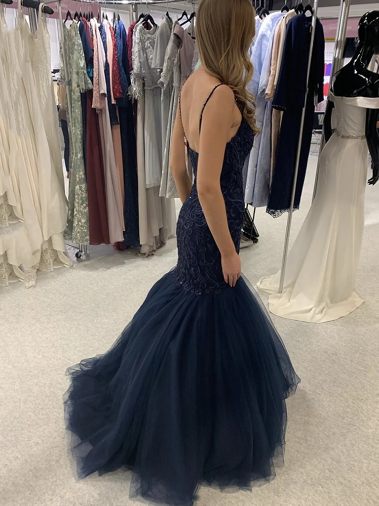 V Neck Navy Blue Mermaid Lace Prom Dresses, Lace Mermaid Long Dark Nav morievent V Neck Navy Blue Mermaid Lace Prom Dresses, Lace Mermaid Long Dark Nav morievent