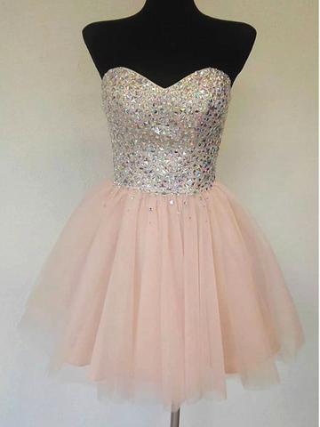 Pink Sweetheart Tulle Short Prom Dress, Pink Short Homecoming Dress