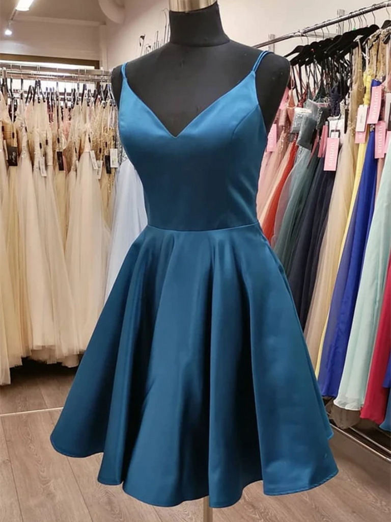 Cute V Neck Satin Short Prom Dresses, V Neck Formal Graduation Evening morievent Cute V Neck Satin Short Prom Dresses, V Neck Formal Graduation Evening morievent