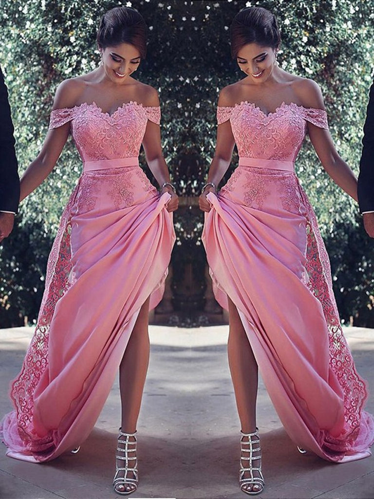 Pink lace Off-the-Shoulder long Bridesmaid Dress, Pink lace Off-the-Sh morievent Pink lace Off-the-Shoulder long Bridesmaid Dress, Pink lace Off-the-Sh morievent