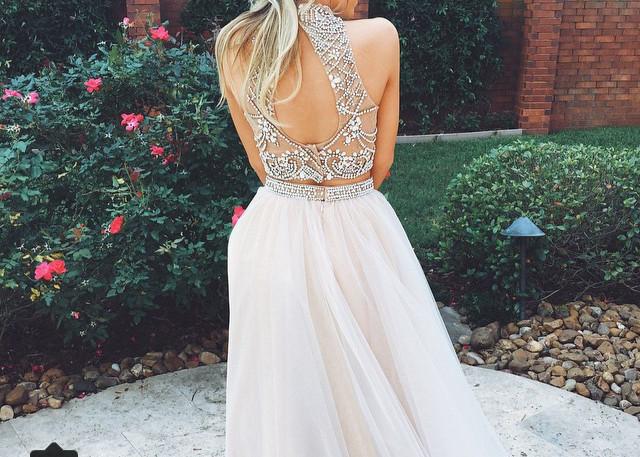 Custom Made Light Champagne 2 Pieces Long Prom Dress, Formal Dress morievent Custom Made Light Champagne 2 Pieces Long Prom Dress, Formal Dress morievent