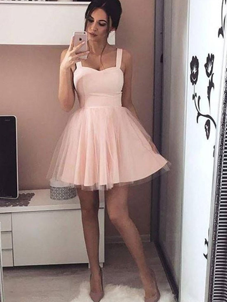 A Line Short Sweetheart Neck Pink/Black Prom Dresses, Short Pink/Black Graduation/Homecoming Dresses