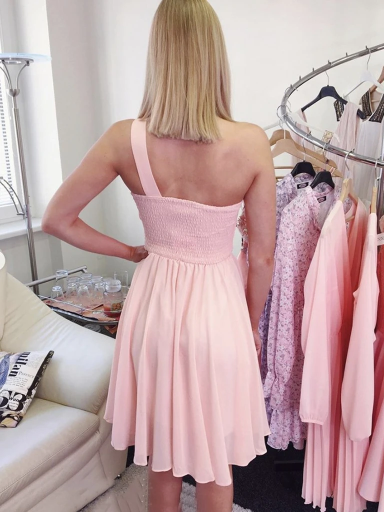 A Line One Shoulder Short Royal Blue Pink Prom Dresses, Royal Blue Pin morievent A Line One Shoulder Short Royal Blue Pink Prom Dresses, Royal Blue Pin morievent