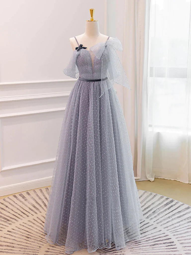 grey dress for graduation Gray Sweetheart Neck Tulle Long Prom Dress, Gray Formal Graduation Dre shopluu