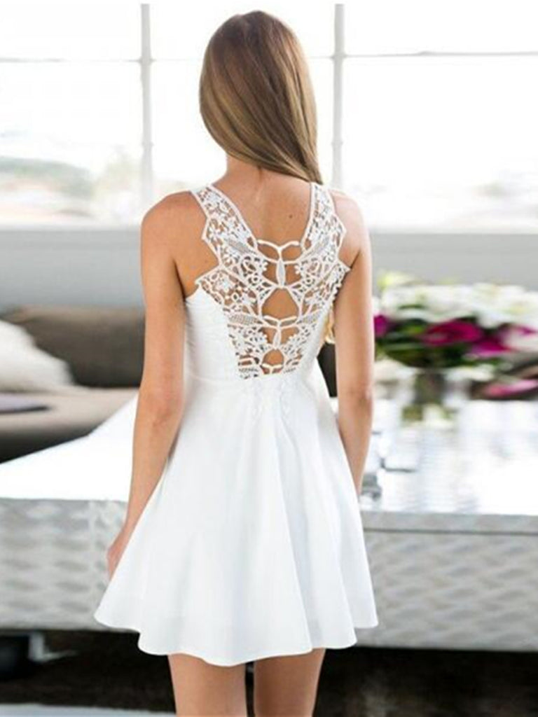 Simple Cheap A-Line White Lace Short Cute Homecoming Dresses For Teen, morievent Simple Cheap A-Line White Lace Short Cute Homecoming Dresses For Teen, morievent