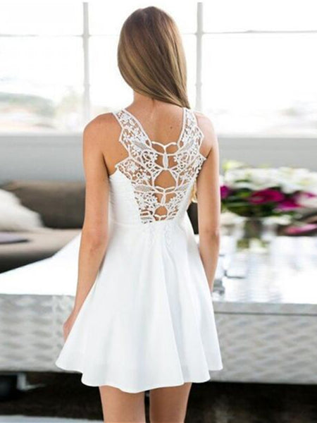 Simple Cheap A-Line White Short Cute Homecoming Dresses For Teen, White Short Prom Formal Dresses