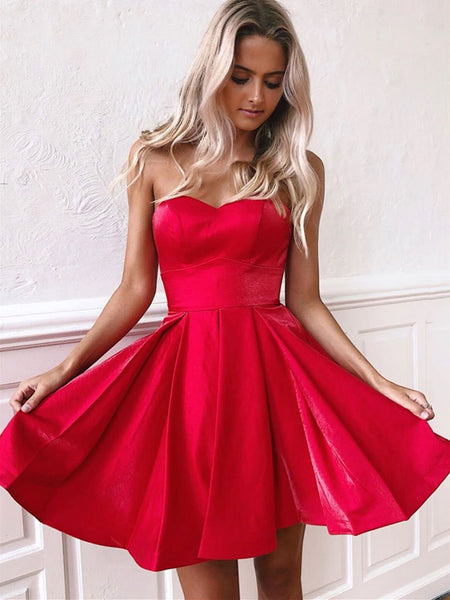 Sweetheart Neck Red Short  Prom Dresses, Short Red Homecoming Graduation Formal Evening Dresses