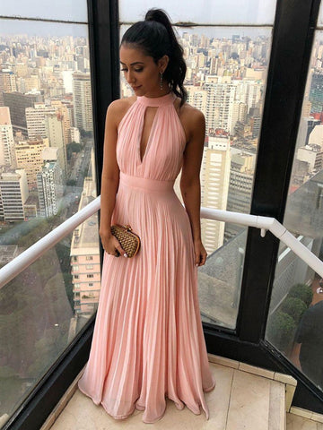 Pink chiffon long prom dress,Pink chiffon long formal evening dress