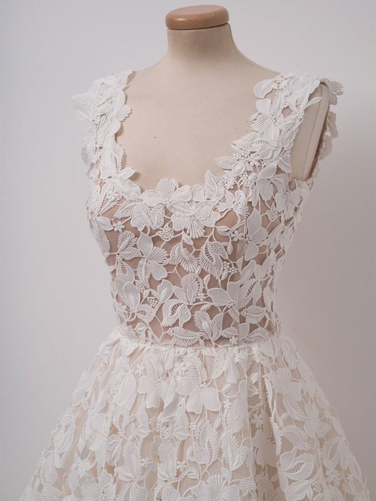 Cute Ivory Lace Short Prom Dresses, White Lace Homecoming Graduation E morievent Cute Ivory Lace Short Prom Dresses, White Lace Homecoming Graduation E morievent