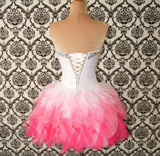 Sweetheart Neck White and Pink Short Prom Dress, Prom Gown, Short Graduation Dress, Homecoming Dress