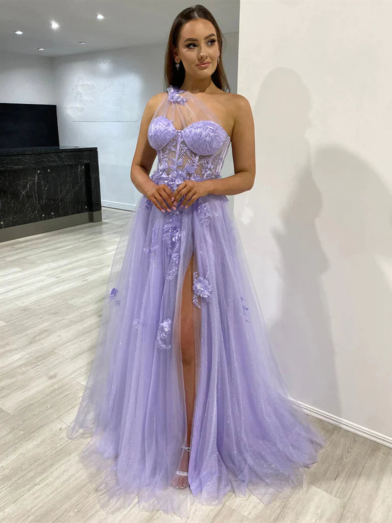 One Shoulder Purple Blue Lace Prom Dresses, One Shoulder Purple Blue L morievent One Shoulder Purple Blue Lace Prom Dresses, One Shoulder Purple Blue L morievent