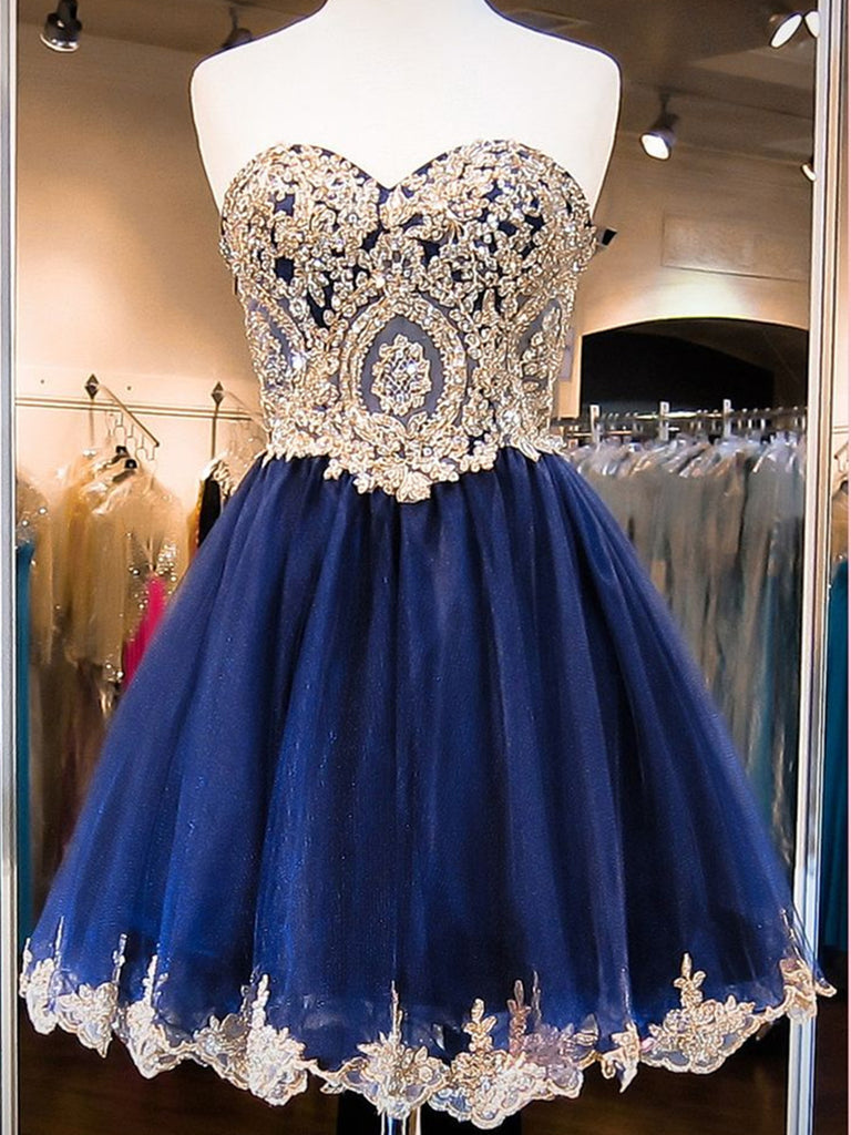 Custom Made A Line Sweetheart Neck Short Blue Prom Dresses, Blue Homecoming Dress, Blue Graduation Dress