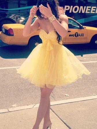 Sweetheart Neck Short Yellow Prom Dress, Homecoming Dress, Graduation Dress