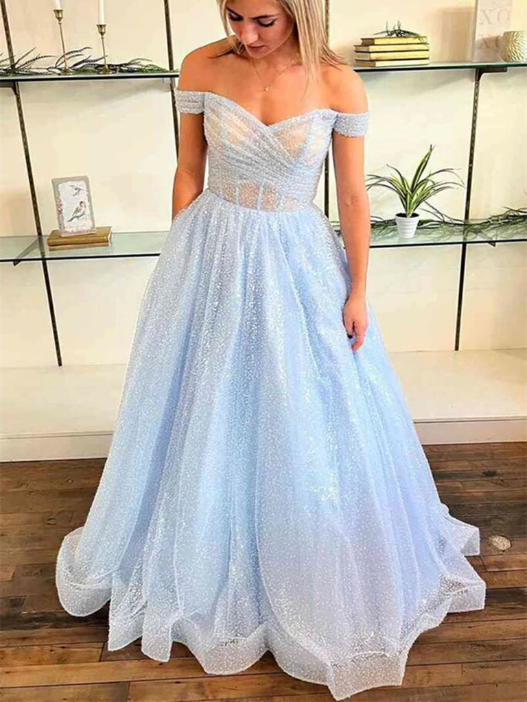Shiny Tulle Off Shoulder Blue/Pink Long Prom Dress, Blue/Pink Formal G morievent Shiny Tulle Off Shoulder Blue/Pink Long Prom Dress, Blue/Pink Formal G morievent