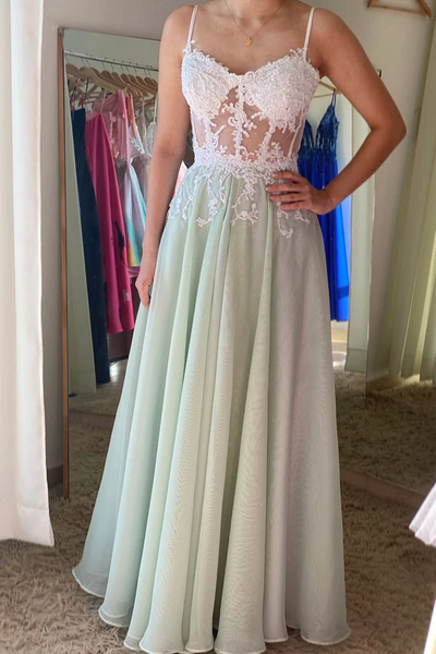 A Line green Tulle Lace Long Prom Dresses, A Line green Tulle Lace Long Formal Evening Dresses