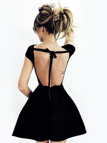 Newest Short Black Backless Prom Dress, Black Backless Homecoming Dress, Short Formal Dresses