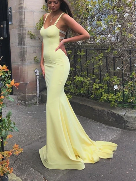 Mermaid Yellow Long Prom Dresses, Yellow Formal Dresses,Mermaid Evening Dresses