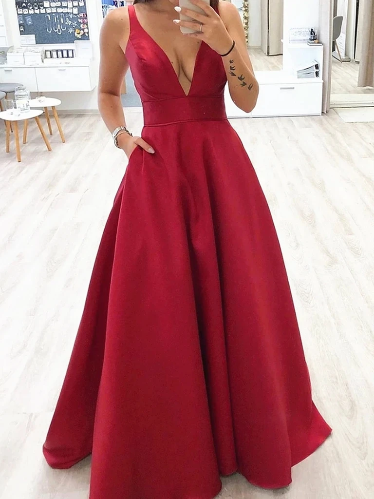 A Line V Neck Burgundy Long Prom Dresses, V Neck Burgundy Long Formal morievent A Line V Neck Burgundy Long Prom Dresses, V Neck Burgundy Long Formal morievent