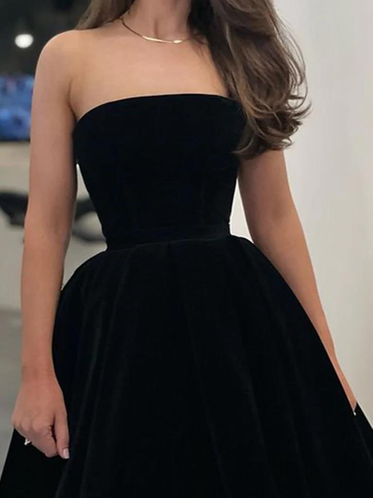 Tea Length Black Velvet Prom Dresses, Black Tea Length Graduation Home morievent Tea Length Black Velvet Prom Dresses, Black Tea Length Graduation Home morievent