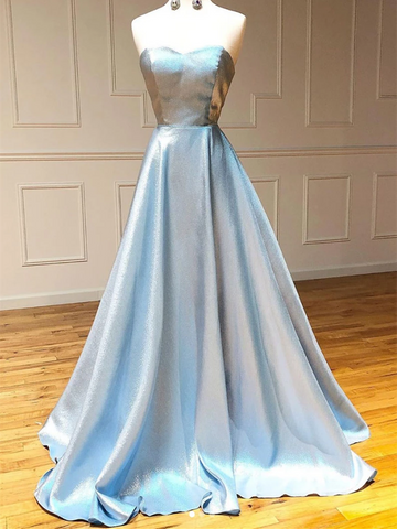 Simple Sweetheart Neck  Blue Long Prom Dresses,  Sweetheart Neck  Blue Long Formal Evening Dresses
