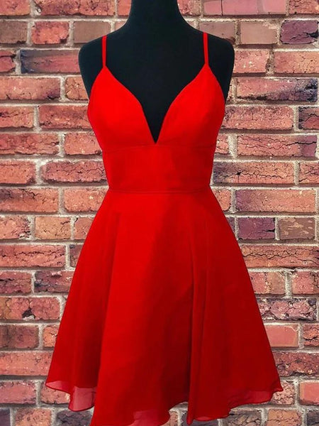 Short V Neck Red Prom Dresses, V Neck Short Red Graduation Homecoming Dresses