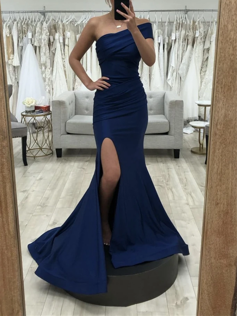 Simple Mermaid Blue Long Prom Dresses, Simple Mermaid Blue Long Formal Evening Dresses
