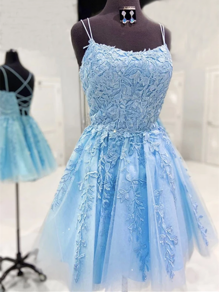 A Line Short Blue Lace Prom Dresses, Short Blue Lace Formal Graduation morievent A Line Short Blue Lace Prom Dresses, Short Blue Lace Formal Graduation morievent