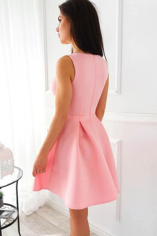 Simple Pink Satin Short Prom Dresses, Short Pink Satin Formal Evening – morievent Simple Pink Satin Short Prom Dresses, Short Pink Satin Formal Evening – morievent