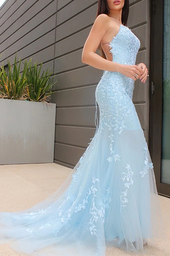 Light blue 2025 beaded prom dress