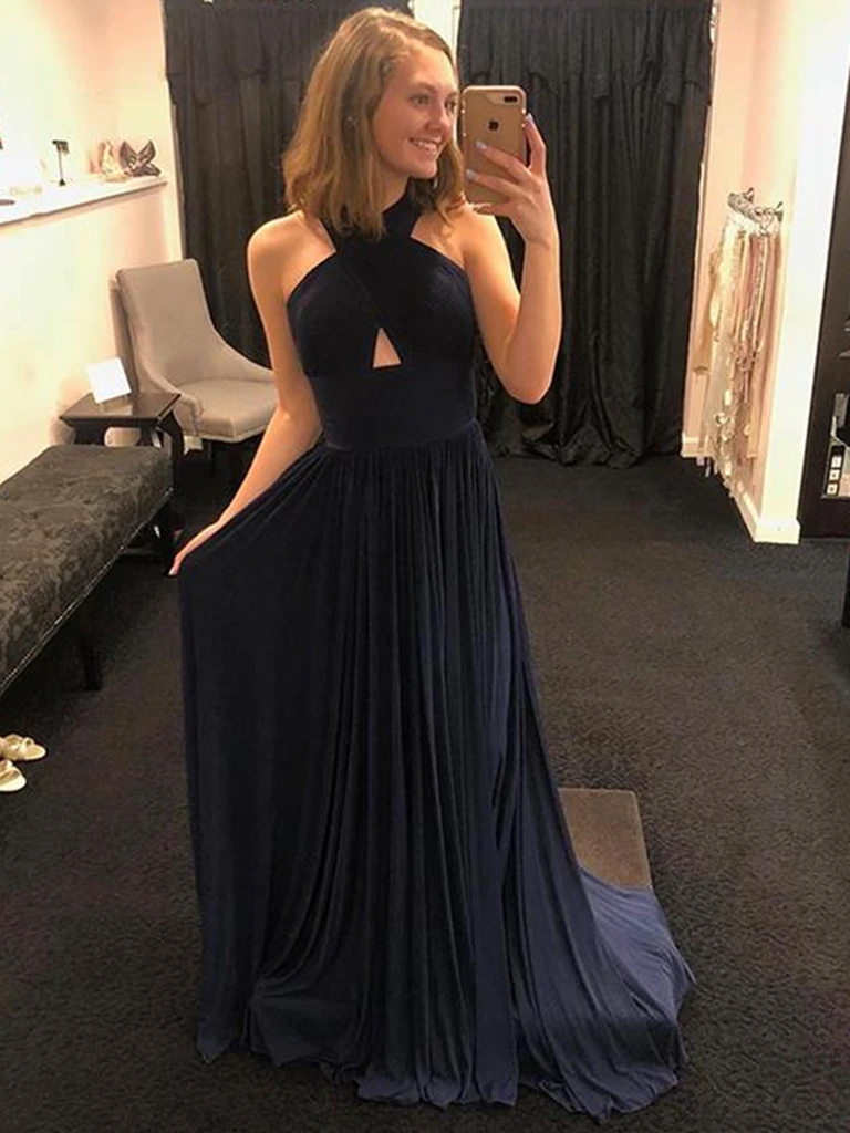 Unique Navy Blue Long Prom Dresses, Navy Blue Formal Graduation Evening Dresses