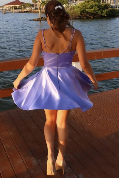 V Neck Purple Short Prom Dresses, V Neck Purple Short Formal Evening Dresses