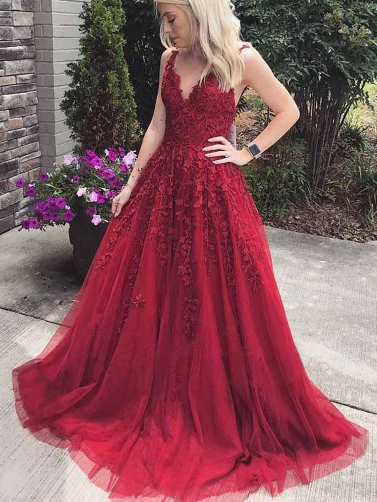 A Line V Neck Beaded Hot Pink Lace Long Prom Dress, Hot Pink Lace Form –  abcprom