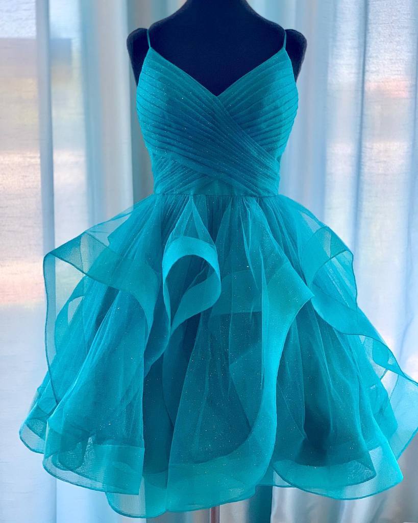 V Neck Short Blue Green Prom Dresses, Short V Neck Formal Homecoming D morievent V Neck Short Blue Green Prom Dresses, Short V Neck Formal Homecoming D morievent
