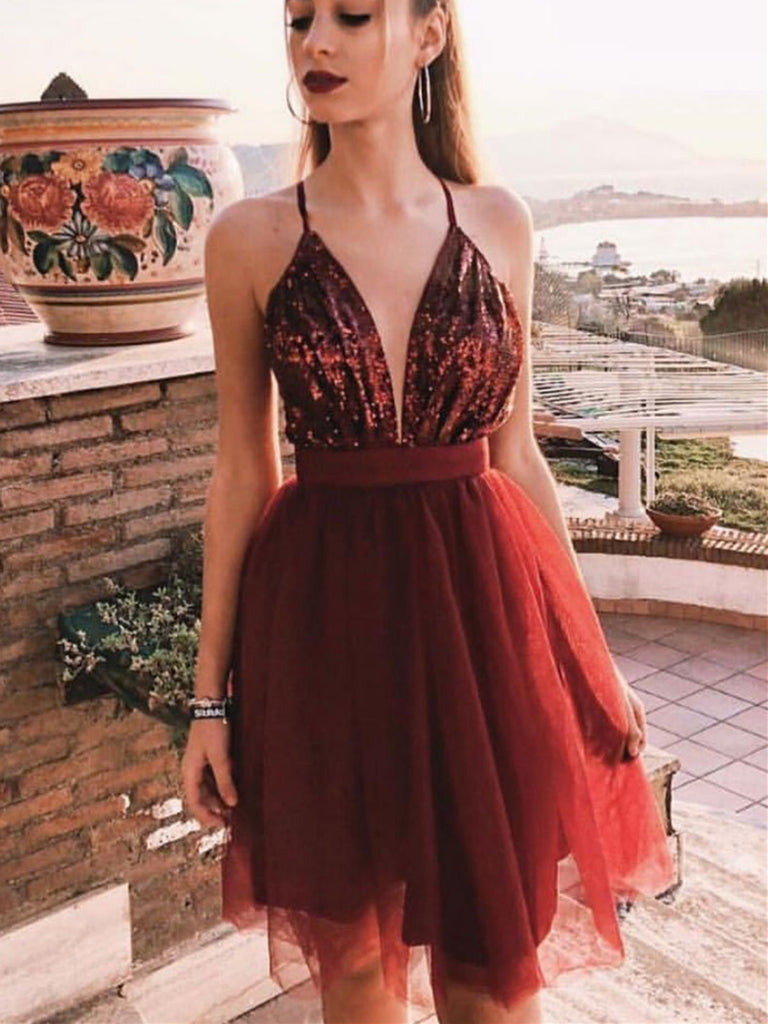 Simple V Neck Burgundy Tulle Short Prom Dress, Burgundy Tulle Short Ev morievent Simple V Neck Burgundy Tulle Short Prom Dress, Burgundy Tulle Short Ev morievent