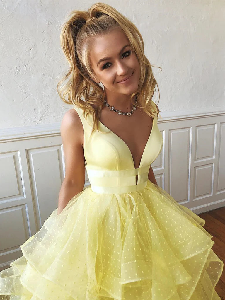 V Neck Yellow Prom Gown, V Neck Yellow Prom Dresses Formal Graduation morievent V Neck Yellow Prom Gown, V Neck Yellow Prom Dresses Formal Graduation morievent