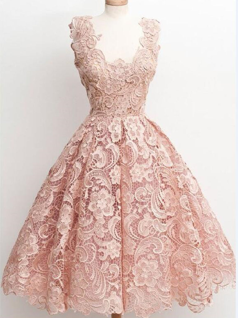 Custom Made Blush Lace Short Party Prom Dresses, Blush Lace Short Grad morievent Custom Made Blush Lace Short Party Prom Dresses, Blush Lace Short Grad morievent