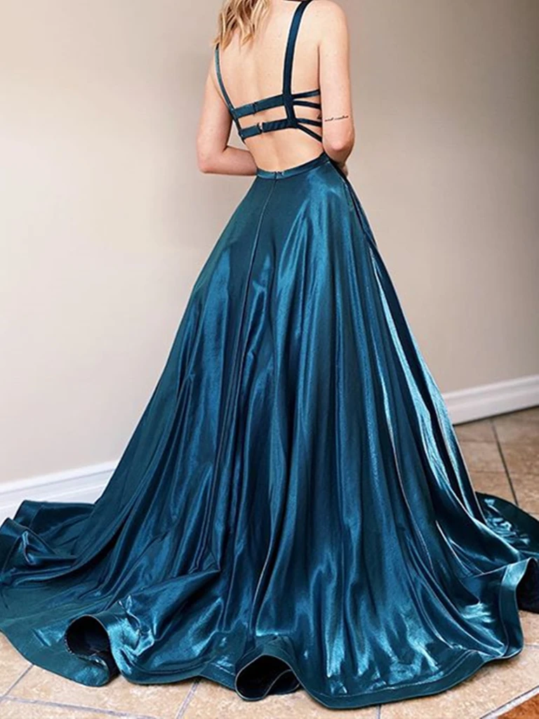 Dark Emerald Green Backless Long Prom Dresses, Dark Emerald Green Long morievent Dark Emerald Green Backless Long Prom Dresses, Dark Emerald Green Long morievent