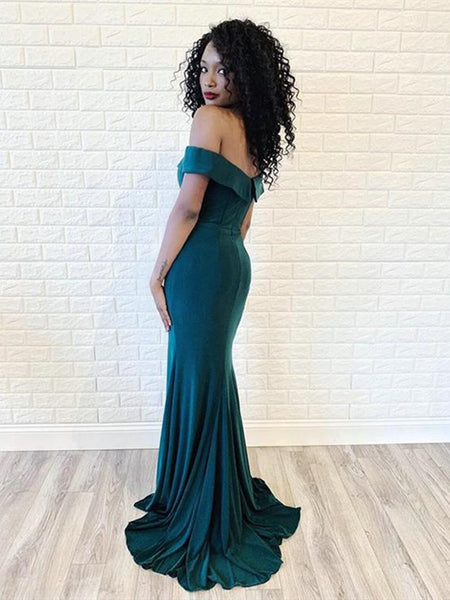 Off the Shoulder Turquoise Mermaid Long Prom Dress with Slit, Off  Shoulder Turquoise Mermaid Evening Dresses 