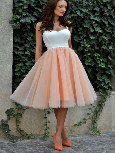 A line sweetheart neck white and blush pink short prom dress, White and blush pink homecoming dress with double straps
