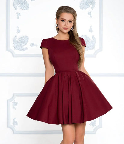 Short Sleeves Short Burgundy Prom Dresses, Short Sleeves Short Graduation Homecoming Formal Dresses