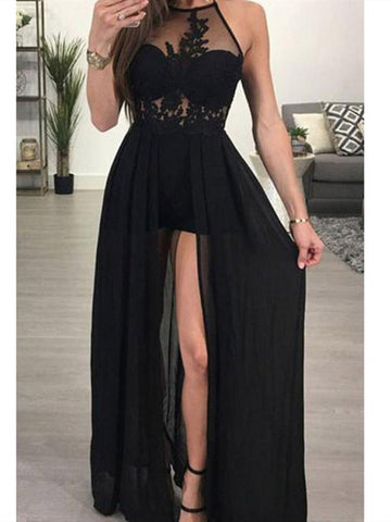  A Line Sexy Lace Black Bridesmaid Dresses,  Sexy Lace Black Prom Dresses
