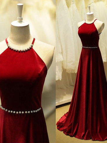 Burgundy Backless Beaded Ball Gown Prom Dress, Burgundy Backless Beaded  Evening Dress
