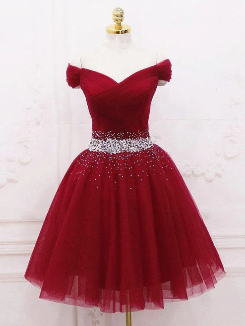 Off Shoulder Burgundy Short Prom Dresses, Burgundy Off the Shoulder Sh morievent Off Shoulder Burgundy Short Prom Dresses, Burgundy Off the Shoulder Sh morievent