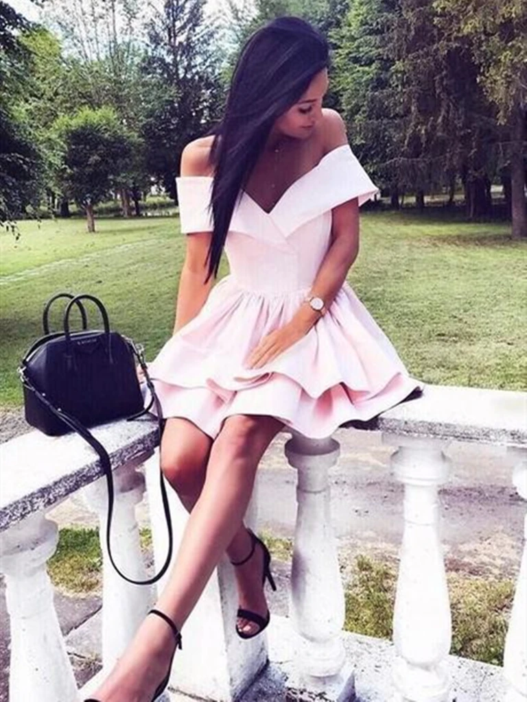 Off the Shoulder Short Pink Prom Dresses, Short Off Shoulder Pink Form morievent Off the Shoulder Short Pink Prom Dresses, Short Off Shoulder Pink Form morievent