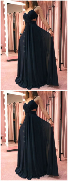Black Chiffon Long Prom Dress, Simple Black Chiffon Long Formal Evening Dress