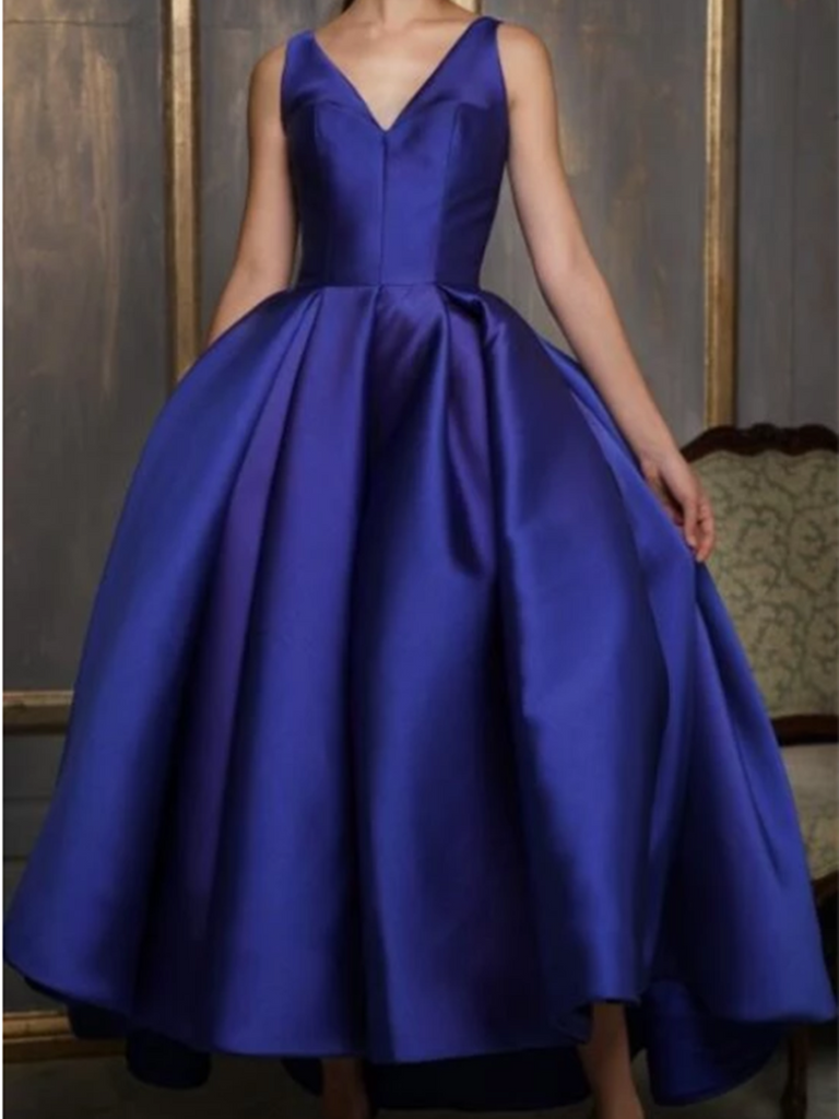 ankle length blue dress Dark Blue Short Sleeves Modest Ankle Length Evening Prom Formal Dress