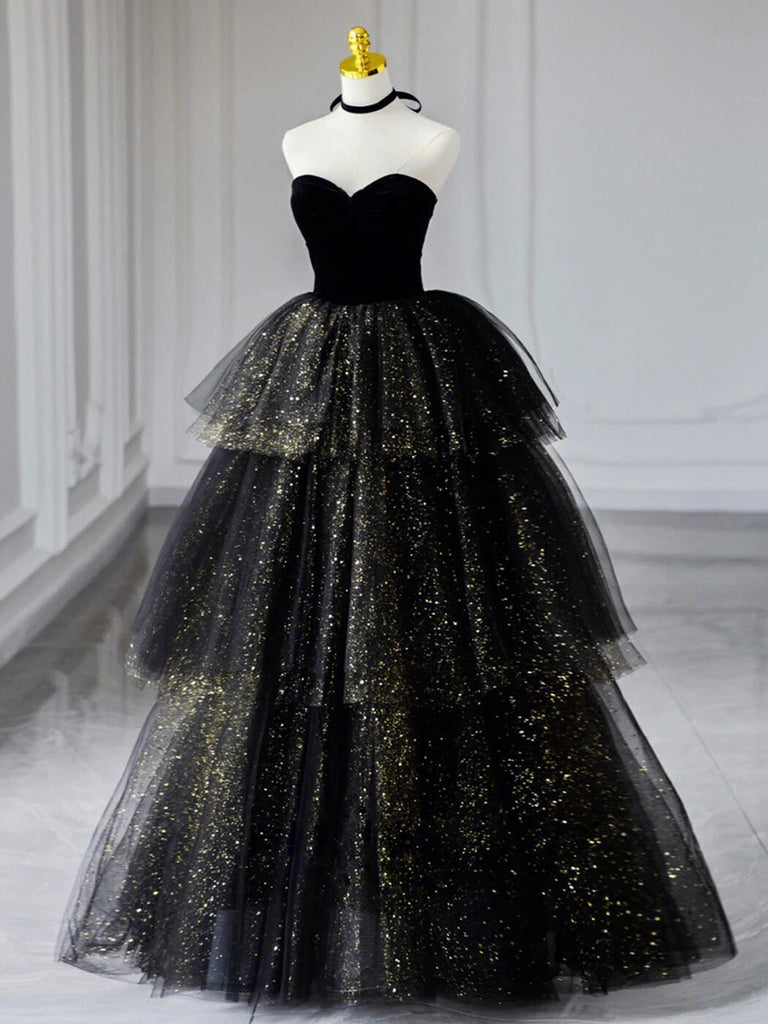 Strapless Black Tulle Prom Dress with Velvet, A Line Black Sweetheart Neck Long Formal Evening Dress Strapless Black Tulle Prom Dress with Velvet, A Line Black Sweetheart Neck Long Formal Evening Dress