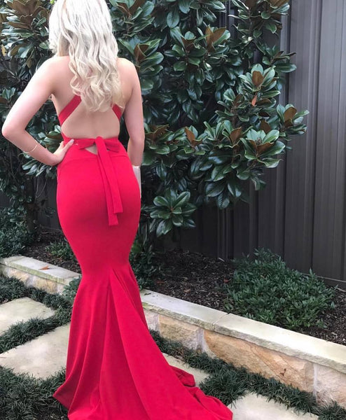 Red Mermaid Backless Prom Dresses, Red Mermaid Backless Formal Graduation Evening Dresses