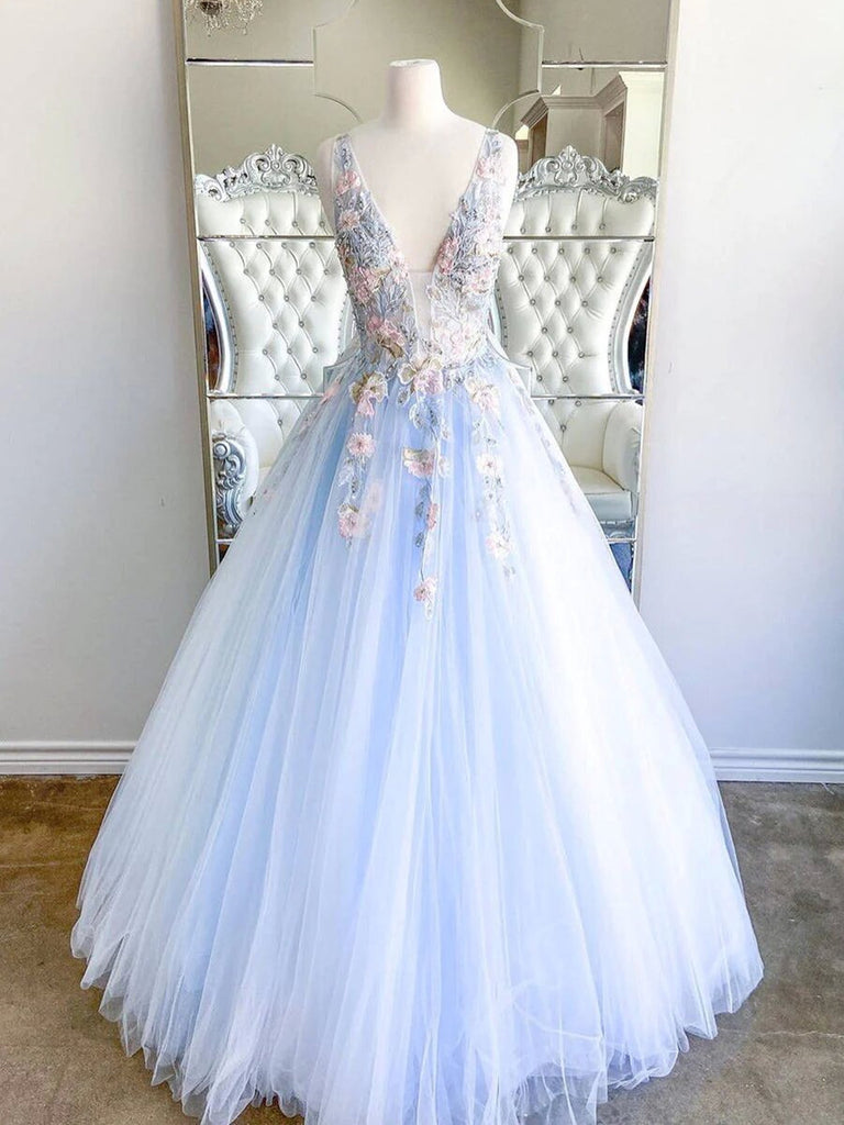 A Line Plunging Neck Baby Blue Long Prom Dress with Embroidery V Neck morievent A Line Plunging Neck Baby Blue Long Prom Dress with Embroidery V Neck morievent