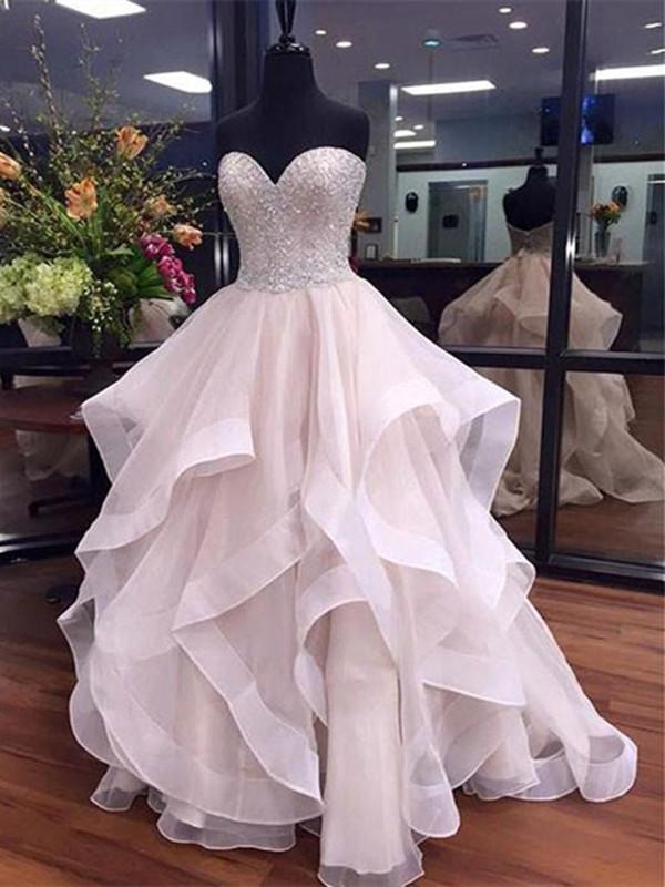 Custom Made Sweetheart Neck Floor-length Beading Organza Prom Dress, Formal Gowns, Party Dress